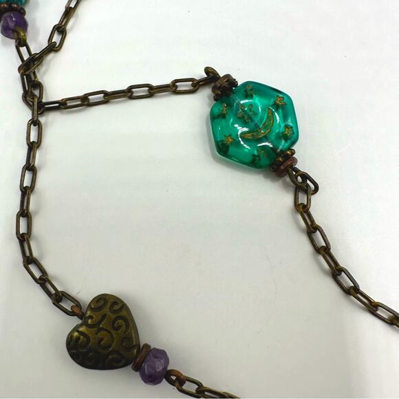 ORNAMENTAL THINGS Locket Long Necklace Star Stars Boho Antique Brass - Picture 10 of 13